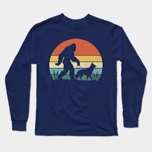 Bigfoot Walking Belgian Sheepdog Vintage Distressed Hiking Dog Long Sleeve T-Shirt